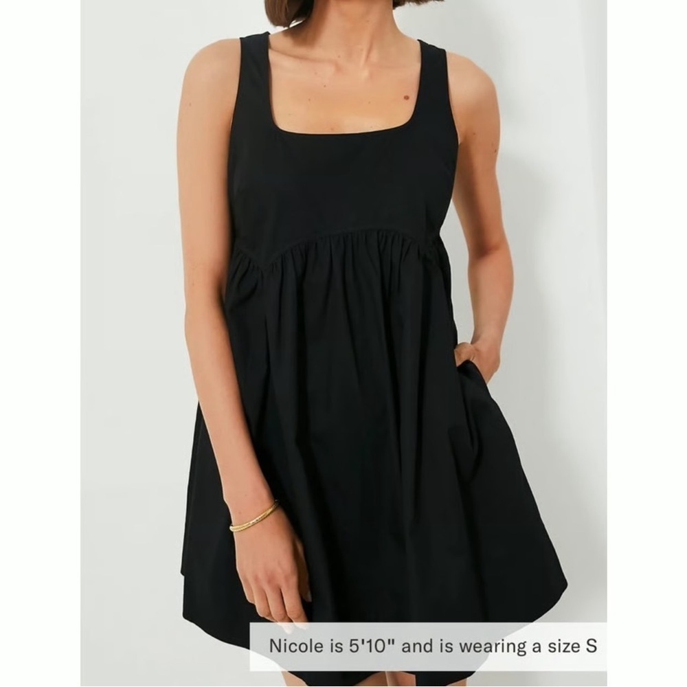 Pomander Place Porto Dress M NWT Black Sleeveless Mini Cotton Babydoll Style - Picture 7 of 12